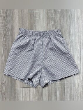 Lightweight white + black gingham shorts with stretch waistband